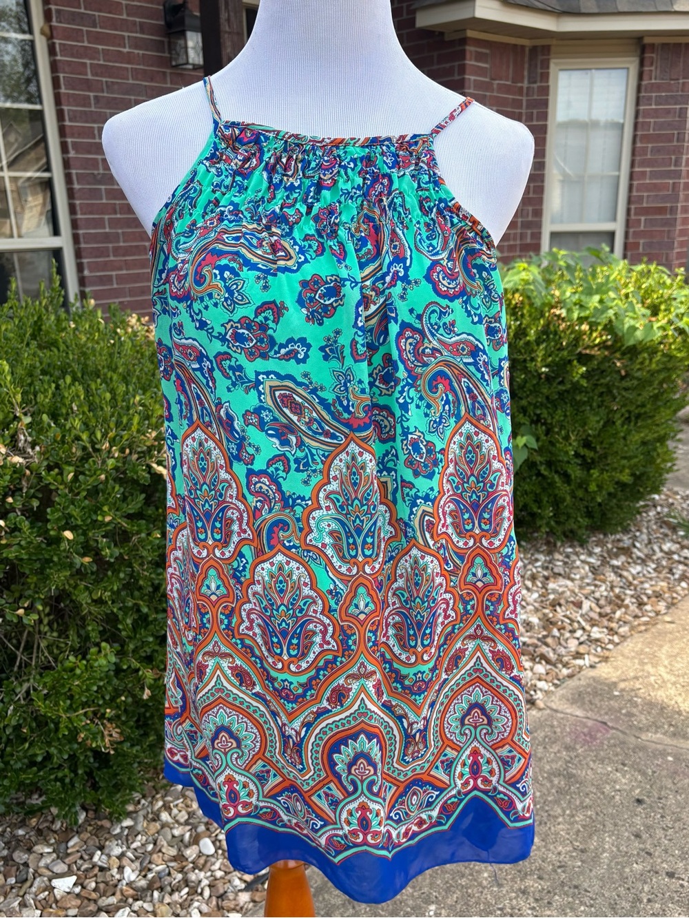 My Michelle Turquoise Paisley Mini Dress with Coral and Navy Details